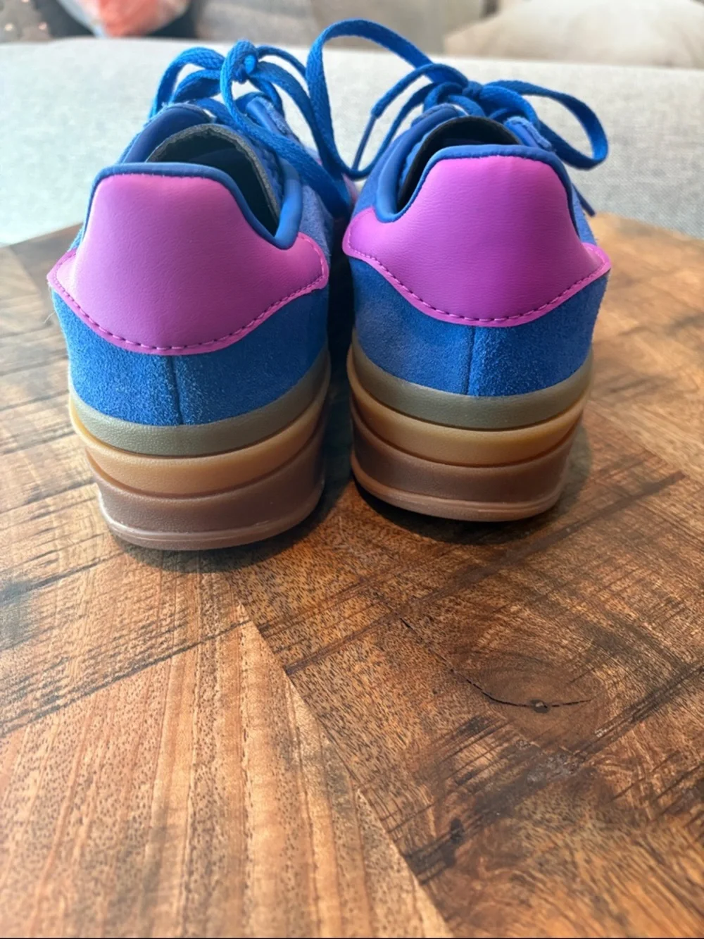 adidas Gazelle Platform Sneakers in Blue with Pink Accents - Picture 4 of 4